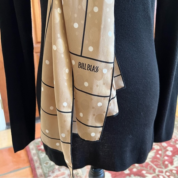 BILL BLASS signed bronze gold with white dots and black silk scarf  58” X 11” - Picture 2 of 4